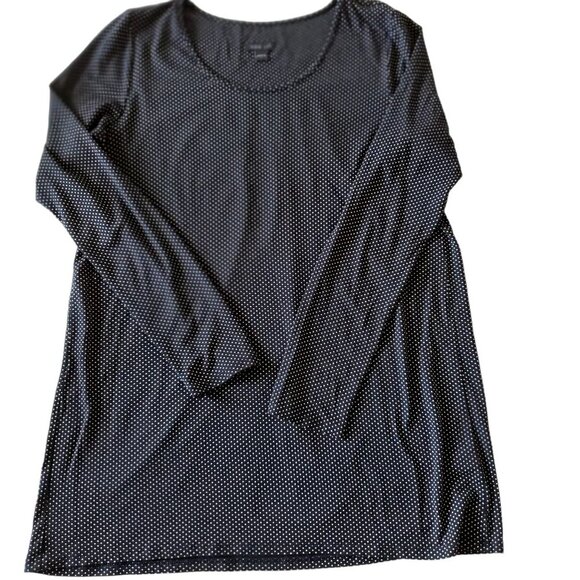 J Jill Tunic Blouse Scoop Neck  Black with Tiny Polka Dots Rayon Blend Small - Picture 7 of 13